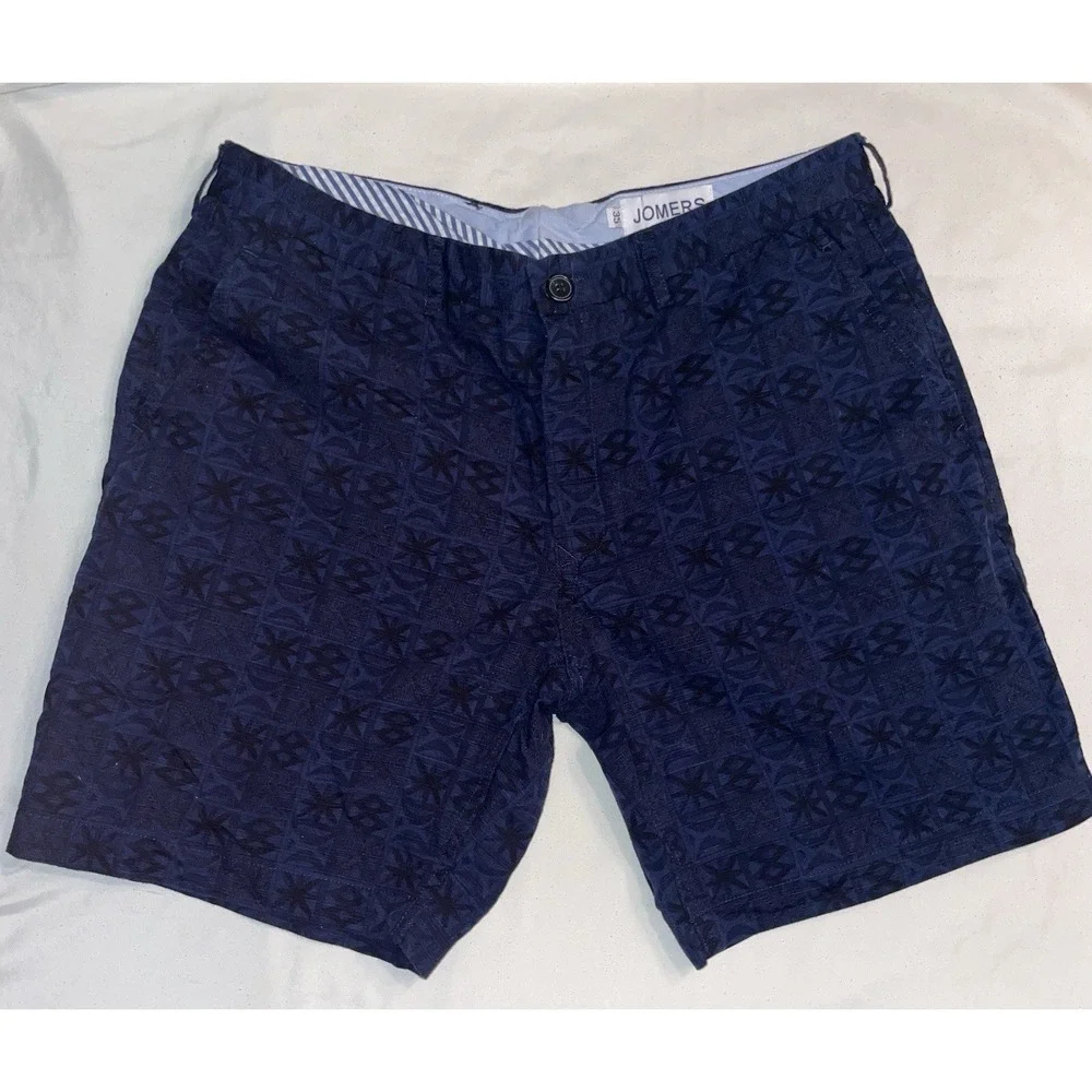 Jomers Mens 35 Navy Blue Chino Shorts Preppy Geometric Print Navy Blue